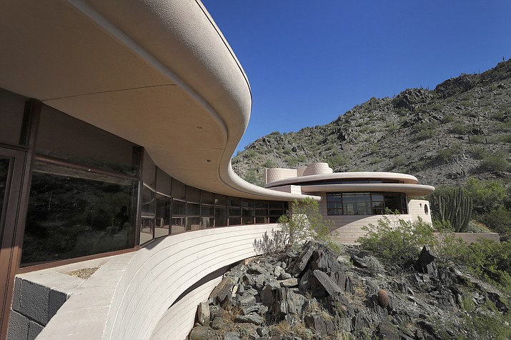 The Norman Lykes House, the final home architect Frank Lloyd Wright designed before he died, is shown Tuesday, Oct. 15, 2019 in Phoenix. Heritage Auctions told The Associated Press exclusively that the Norman Lykes House was sold at auction Wednesday for nearly $1.7 million. (AP Photo/Matt York)
