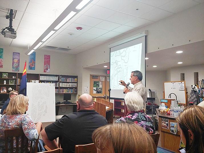 Universal Homes owner Joe Contadino speaks with the Humboldt Unified School District (HUSD) Governing Board Oct. 15, 2019, about his proposal for a land swap in east Granville that would provide improved access to Humboldt Elementary School for school buses. (Doug Cook/Tribune)