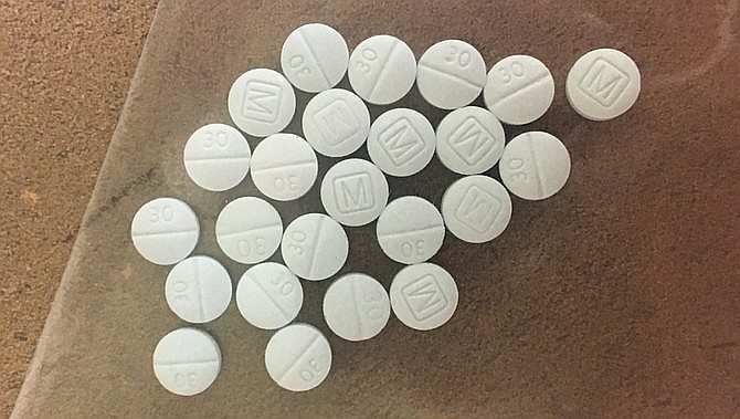 Suspected fentanyl pills labeled ‘M/30’ found in a 17-year-old’s bedroom in Cottonwood after a fatal overdose. (Yavapai County Sheriff's Office).