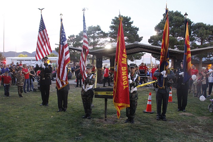 Young Marines Cpl. Carroll and L.Cpl. Buck are joined by the Kingman Police Dept and the Mohave Co Sheriffs Office in presenting colors and the Annual Walk Away from Drugs that was help on October 16 2019.
