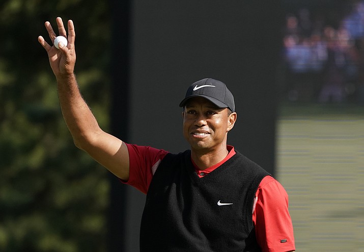 Tiger Woods of the United States reacts after his putt on the 18th hole during the final round of the Zozo Championship PGA Tour at the Accordia Golf Narashino country club in Inzai, east of Tokyo, Japan, Monday, Oct. 28, 2019. (Lee Jin-man/AP)