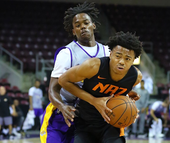 An unidentified Northern Arizona Suns player goes to the basket Saturday, Nov. 2, 2019, in Prescott Valley. Northern Arizona is part of the NBA G League, a place top NBA prospects can play to get seen by NBA coaches and scouts on a regular basis. (Matt Hinshaw/NAZ Suns)