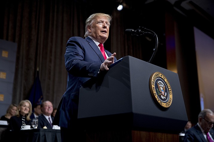 President Donald Trump speaks at the Economic Club of New York at the New York Hilton Midtown in New York, Tuesday, Nov. 12, 2019. (Andrew Harnik/AP)