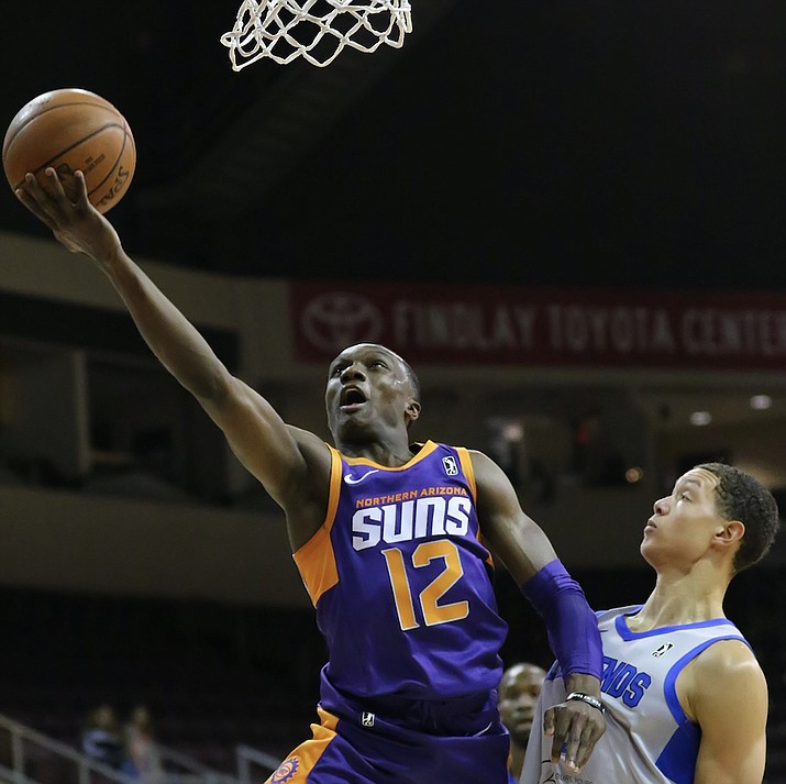 Jared Harper (12) drives to the basket as the Northern Arizona Suns take on the Texas Legends on Wednesday, Nov. 13, 2019, in Prescott Valley. Harper had 27 points in a 117-113 loss. (Matt Hinshaw/NAZ Suns)