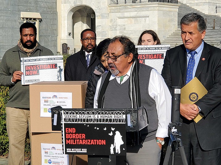 Rep. Raul Grijalva, D-Tucson, backed by other House Democrats, renewed calls for the Pentagon to investigate the legality of the deployment of National Guard and active-duty troops to the U.S.-Mexico border. (Photo by Wissam Melhem/Cronkite News)