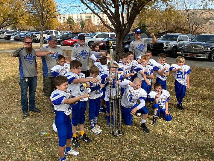 The Prescott Badgers of the Mighty Mites division (6-8 years old) defeated the Prescott Valley Hitmen 32-19 to win the Northern Arizona Youth Football championship on Saturday, Nov. 9. (Scott Dunton/Courtesy)