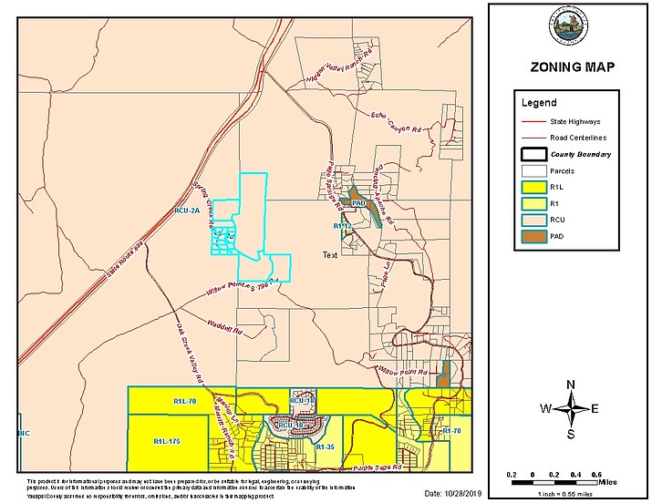 The yellow highlighted section on this map shows the area where a developer requested zoning changes that would bring thousands of mixed-use commercial and residential occupants to what is now a relatively rural set of parcels. The developer for the project, called Villa Bellagio, recently withdrew the zoning request application. Courtesy image