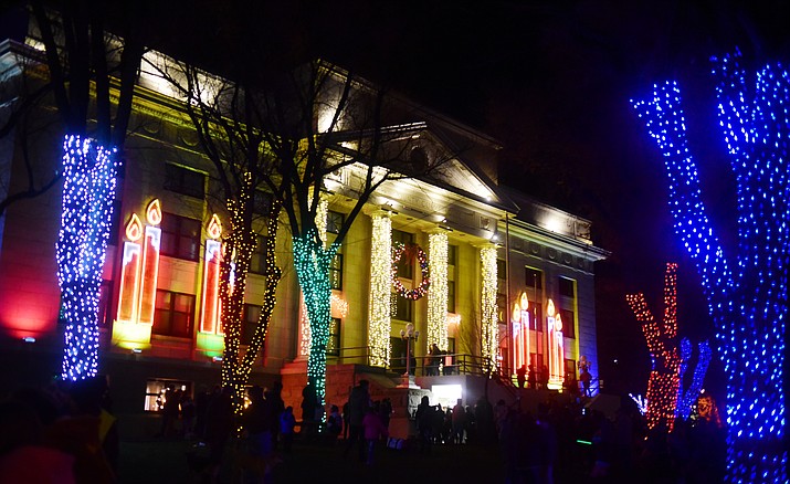 The lights come on as part of the 64th Annual Christmas Yavapai County Courthouse Lighting in downtown Prescott Dec. 1, 2018. (Les Stukenberg/Courier, file)