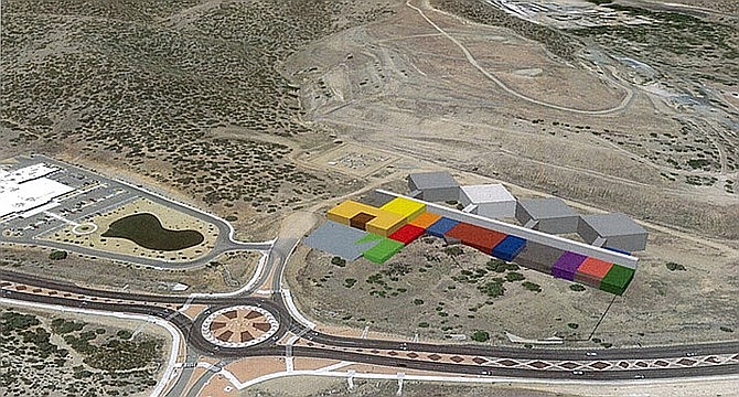 This image shows the proposed design of the Yavapai County Criminal Justice Center on its chosen site south of Prescott Lakes Parkway. The white building indicates the first of four pods to be built. (Yavapai County/Courtesy)