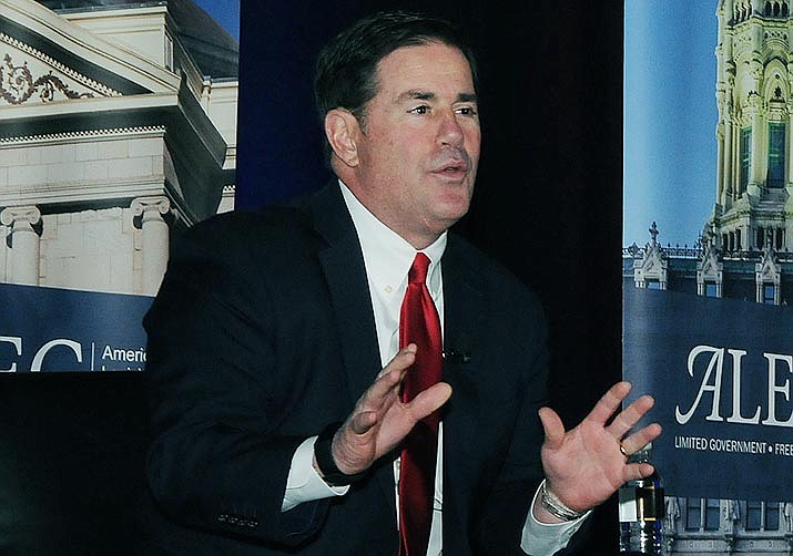 Friday, Gov. Doug Ducey blamed "the media'' for spreading what he says is false information about funding for education. (Capitol Media Services file photo by Howard Fischer)