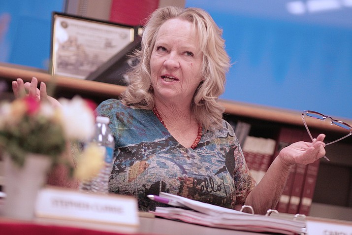Tuesday, the Mingus Union School Board will consider adopting the board’s 2019-2020 goals, protocols and norms. Pictured, Mingus Union School Board member Carol Anne Teague. VVN/Bill Helm