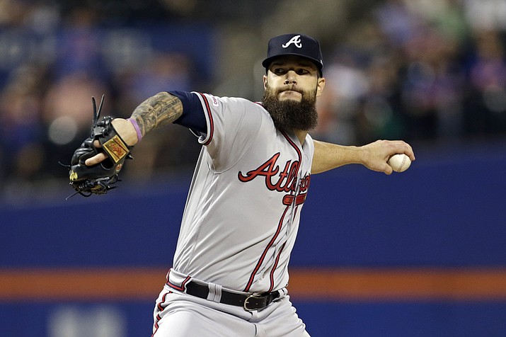 In this Friday, Sept. 27, 2019 photo, Atlanta Braves pitcher Dallas Keuchel delivers during the first inning of a game against the New York Mets in New York. (Adam Hunger/AP, file)