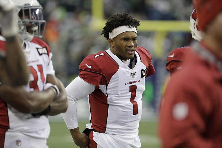 Arizona Cardinals quarterback Kyler Murray stands on the sidelines during the second half of a game against the Seattle Seahawks, Sunday, Dec. 22, 2019, in Seattle. (Lindsey Wasson/AP)