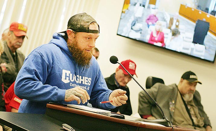 Alan Johnson of Clarkdale addresses the Yavapai County Board of Supervisors during a Dec. 18 meeting. The board  will soon consider this week whether to make its own statement of support for the Second Amendment. VVN photo/Bill Helm