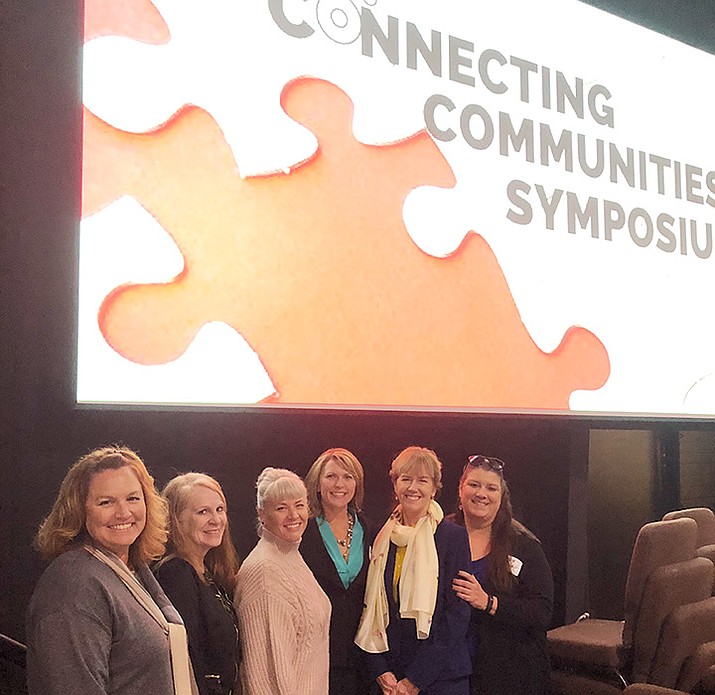 Organizers of second annual Connecting Communities Symposium – Left to right: Yavapai County Sheriff’s Office Programs Manager Kristie Hambrick, MatForce Executive Director Merilee Fowler, Coalition for Compassion and Justice Executive Director Jessi Hans, Yavapai County Community Health Services Director Leslie Horton, Yavapai County Attorney Sheila Polk and U.S. VETS Prescott Executive Director Carole Benedict. (Courtesy)