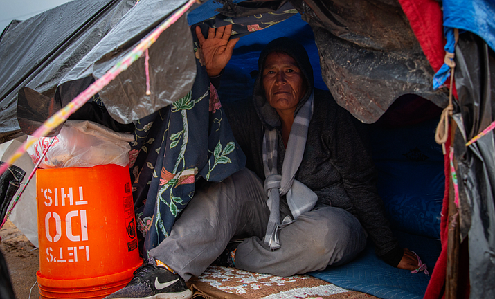 Verna Tulli is one of the dozens of people creating makeshift shelters near Justa Center in downtown Phoenix. (Photo by Delia Johnson/Cronkite News)