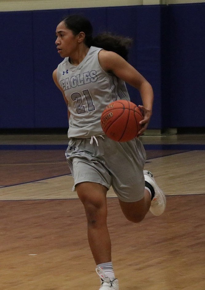 Embry-Riddle guard Jazlyn Maletino-Faga dribbles down the court during a game against Simpson on Saturday, Jan. 11, 2020, in Prescott. (ERAU Athletics/Courtesy)