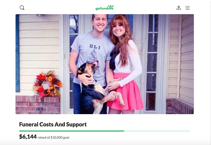 This image from a GoFundMe page shows 23-year-old Jenna N. Monet, of Prescott Valley, and her husband Derrick. Jenna died and Derrick was injured when a 2019 Tesla he was driving struck the rear of a parked fire engine on I-70 in Indiana on Sunday, Dec. 29, 2019. (GoFundMe page, https://www.gofundme.com/f/monetfamily)