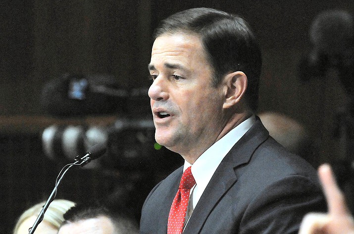 Gov. Doug Ducey giving his State of the State speech on Monday (Capitol Media Services photo by Howard Fischer)