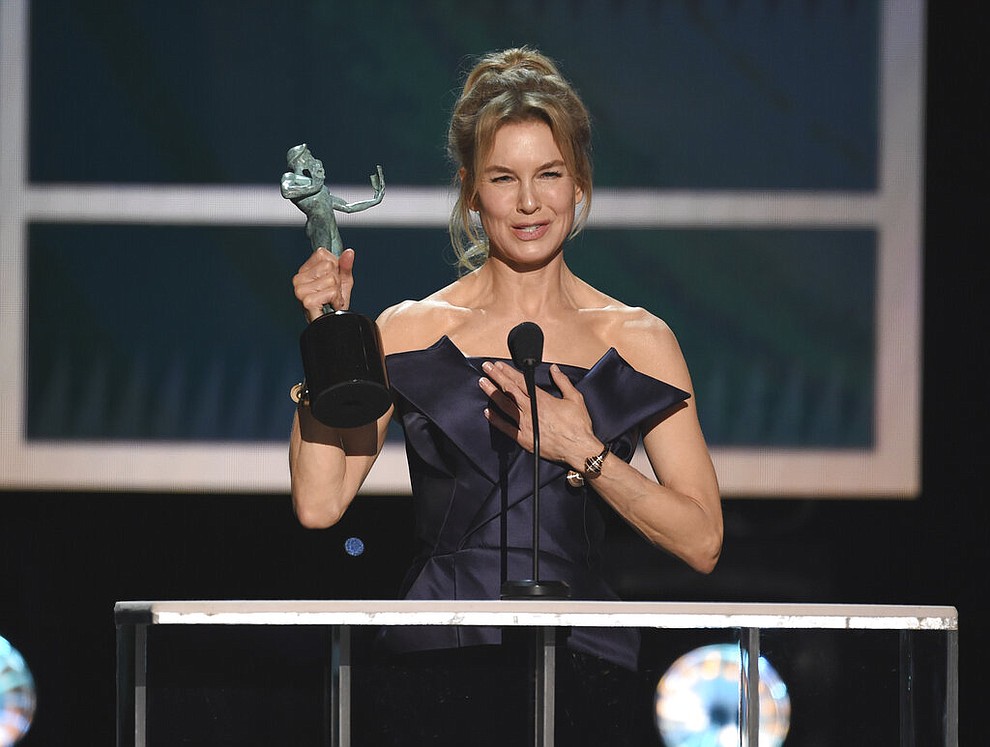 Renee Zellweger accepts the award for outstanding performance by a female actor in a leading role for "Judy" at the 26th annual Screen Actors Guild Awards at the Shrine Auditorium & Expo Hall on Sunday, Jan. 19, 2020, in Los Angeles. (Photo/Chris Pizzello)