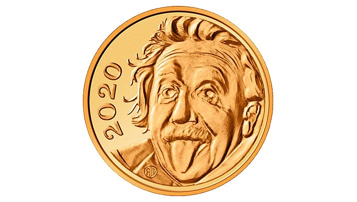 This undadted image provided by Swissmint shows a gold coin with the face of Albert Einstein on the image side. State-owned Swissmint said Thursday that the 2.96-millimeter (0.12-inches) gold coin is the smallest in the world. It weighs 0.063 grams (1/500th of an ounce) and has a nominal value of 1/4 Swiss francs ($0.26). (Handout Swissmint/Benjamin Zurbriggen via AP)