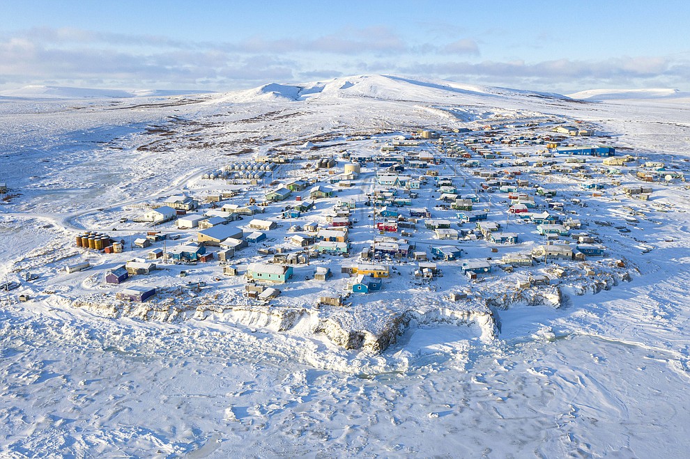 This December 2019 photo shows Toksook Bay, Alaska. The 2020 census in the U.S. begins Tuesday, Jan. 21, 2020, in this tiny community in Alaska. It has started in rural Alaska ever since the U.S. purchased the territory from Russia in 1867. This year, the first people will be counted in Toksook Bay, a city of 661 on the Bering Sea. (Matt Hage/AP Images for U.S. Census Bureau)
