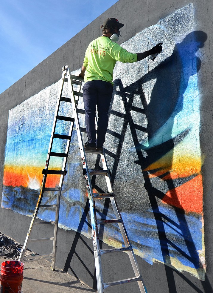 Nicholas Caruso has finished his new mural on the side of the Old Town Red Rooster Café in Cottonwood. VVN/Vyto Starinskas