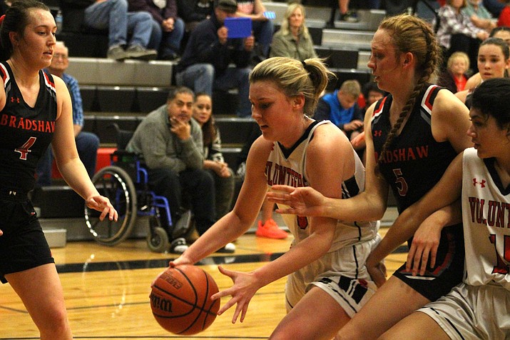 Lee Williams freshman Becca Arave scored 10 of her team-high 12 points in the second half, but it wasn't enough Tuesday in a 51-34 loss to Bradshaw Mountain. (Photo by Beau Bearden/Kingman Miner)