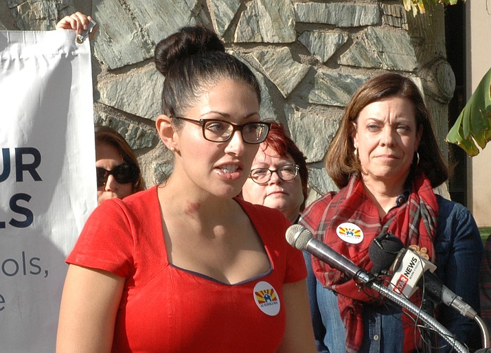 Dawn Penich-Thacker, one of the organizers of Save Our Schools, speaks at an event outside of the Arizona state capitol in this file image. (Howard Fischer/Capitol Media Services)