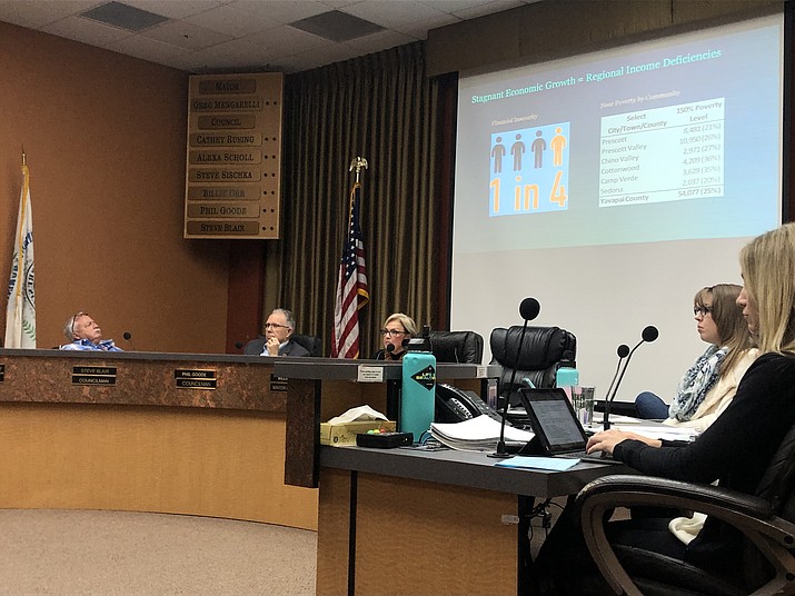 The Prescott City Council listens to a report about economic development in the community from Jim Robb of The Robb Group during a Tuesday, March 10, 2020 meeting. (Cindy Barks/Courier)