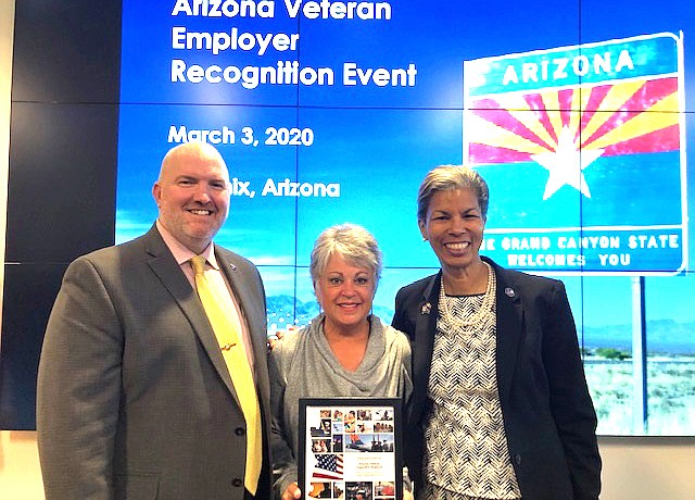 The Arizona Department of Veteran's Services, Arizona Coalition for Military Families and the U.S Department of Labor recently recognized Delaware North Grand Canyon's efforts to recruit, hire and retain Arizona service members, veterans, and their families.  Shaun Burke, a Delaware North recruiter, accepted the recognition award. (Submitted photo)