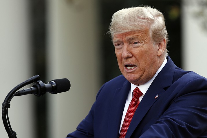 President Donald Trump speaks during a coronavirus task force briefing in the Rose Garden of the White House, Sunday, March 29, 2020, in Washington. (Patrick Semansky/AP)