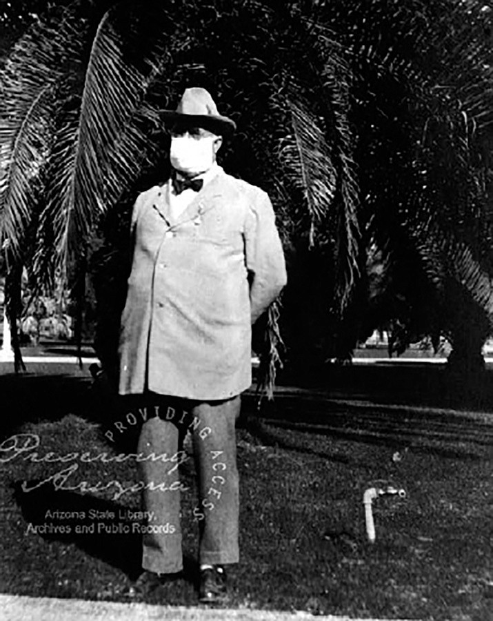 Gov. George W.P. Hunt in 1918 on the lawn of the Capitol during the Spanish Flu pandemic. (Joint Legislative Budget Committee/Courtesy)