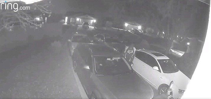 A suspect is seen in this screen shot from video, possibly related to a string of vehicle burglaries in the Chino Valley area recently. (CVPD/Courtesy)