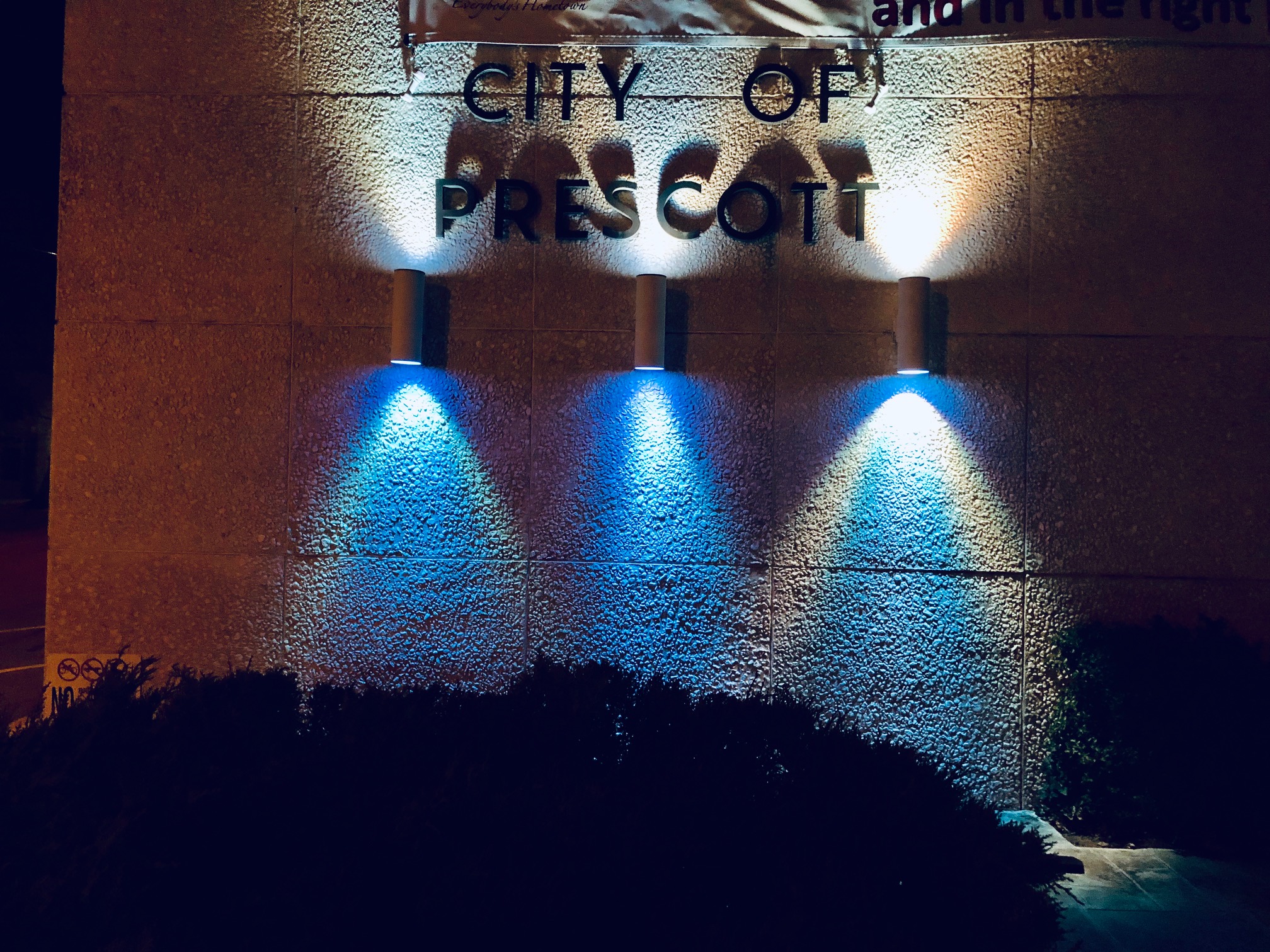 Prescott City Hall lit in blue in support of essential personnel The