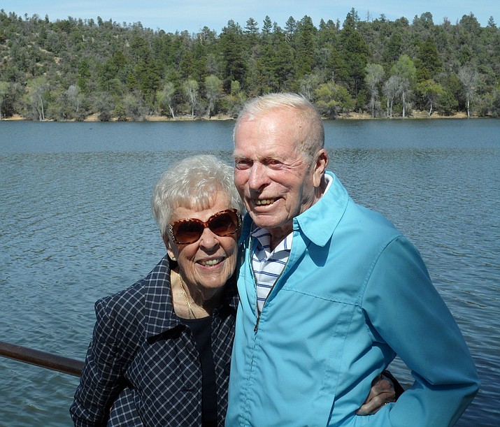 In this undated file photo, Shirley Kearley and her longtime husband Max pause for a photo while hiking at Lynx Lake. The couple was married more than 77 years and moved to Prescott in 1947. Shirley turns 100 on April 29, 2020. (Courtesy)