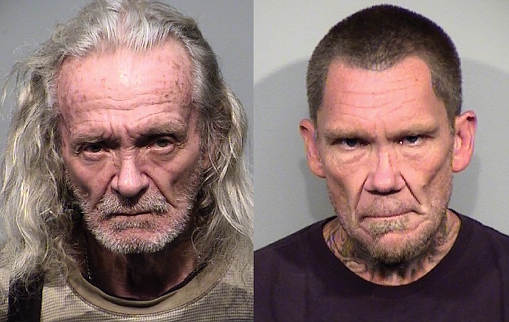 Bruce Moore, 67, left, of Humboldt, and Dwight Elia, 49, of Dewey are wanted by the Yavapai County Sheriff’s Office after an attempted homicide Saturday, May 2, 2020, in Dewey-Humboldt. Moore and Elia reportedly fired shots at a man standing by his vehicle following a confrontation. A direct tip to Yavapai Silent Witness leading to the arrest of either suspect could be worth a $1,000 reward. Report tips to Yavapai Silent Witness via phone at 800-932-3232, or online at yavapaisw.com. (YCSO/Courtesy)