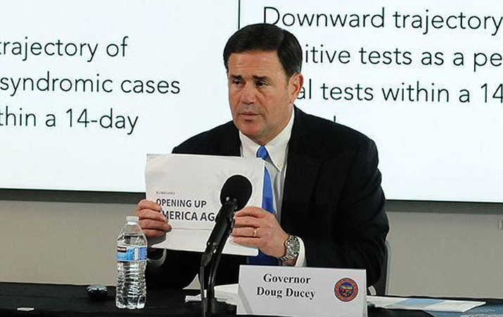 During more than a one-hour conference call Thursday, Gov. Doug Ducey told those on the line about their role in keeping people safe. (Capitol Media Services file photo / Howard Fischer)