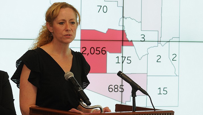 Arizona Health Director Dr. Cara Christ, shown during a news briefing, said Wednesday, May 20 that doctors can’t pre-prescribe hydroxychloroquine or chloroquine for COVID-19 in Arizona. (Photo by Howard Fischer/For the Miner)