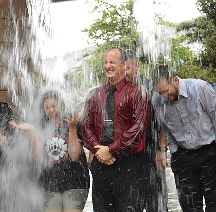 Kort Miner performing the “Ice Bucket” charity challenge with 2015 students. (Courtesy)