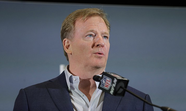 In this Feb. 3, 2020, file photo NFL Commissioner Roger Goodell speaks during a news conference in Miami. (Brynn Anderson/AP, file)