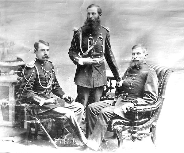 Portrait of, from left, Second Lieutenant John G. Bourke (Third Cavalry and Aide-de-camp to General Crook), Azor H. Nickerson (General Crook’s valiant captain in the Indian Wars) and General George Crook. On June 4, 1871, Crook assumed command of the Department of Arizona. (Sharlot Hall Museum/Courtesy, file)