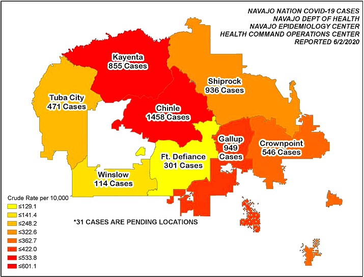 The total number of positive COVID-19 cases for the Navajo Nation has reached 5,661 as of June 3. (Map/Office of the President and Vice President)