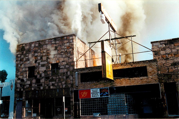 On June 15, 2005, a fire burned a vacant building along Route 66 in downtown Williams and damaged adjacent businesses. (Photos/Williams Volunteer Fire Department, Kath James and Scott Warren)