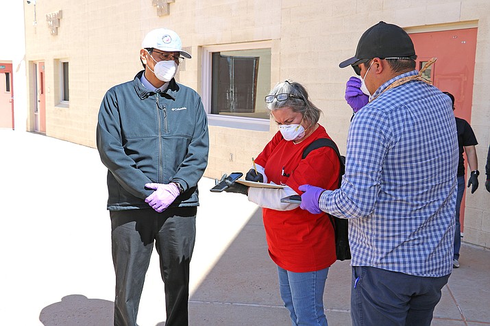 Navajo Nation President Jonathan Nez and Vice President Myron Lizer join a team from the U.S. Army Corps of Engineers on April 7 as it conducts site assessments of potential alternate care facilities in Navajo and Coconino counties. (Photo courtesy U.S. Army Corps of Engineers Los Angeles District/Creative Commons)