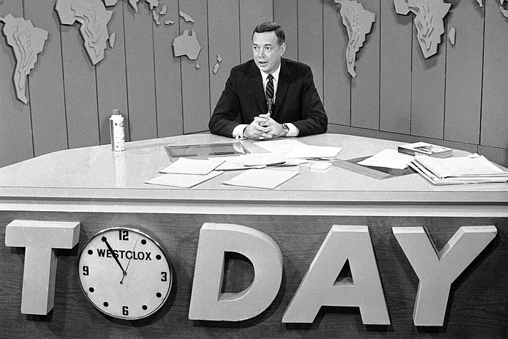 In this March 10, 1966 file photo, Hugh Downs hosts the "Today"show on NBC. Downs, a genial and near-constant presence on television from the 1950s through the 1990s, has died. His family said Downs died of natural causes Wednesday, July 1, 2020, in Scottsdale, Ariz. He was 99. Downs was a host of the "Today" show on NBC, worked on the "Tonight" show when Jack Paar was in charge, and hosted the long-running game show "Concentration." (AP Photo/Jack Kanthal, File)