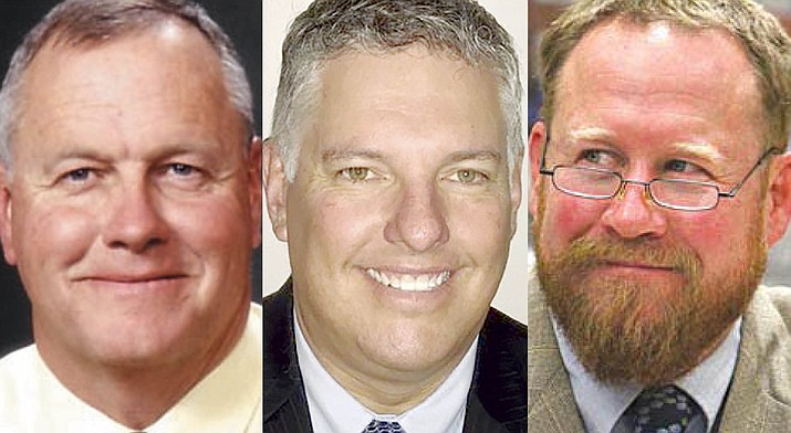 Yavapai County Superintendent Tim Carter, left, Chino Valley Unified School District Superintendent John Scholl, middle, and Prescott Unified School District Superintendent Joe Howard recently met to develop reopening plans for their respective schools. (Courier file photos)
