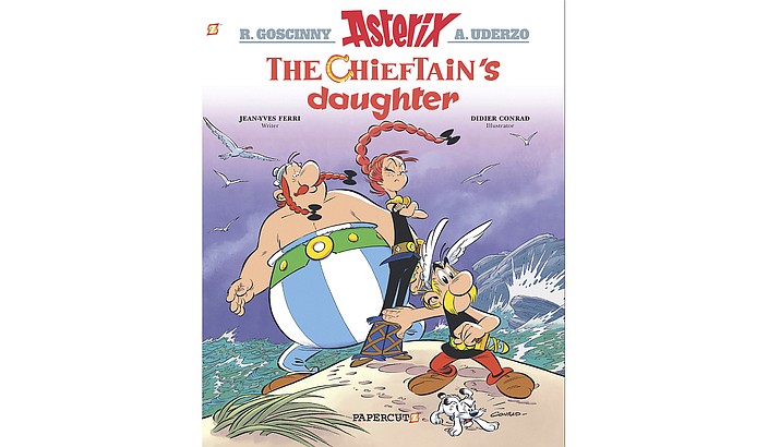 This image released by Papercutz shows the cover image for "The Chieftain's Daughter," the latest in the Asterix collection. Papercutz, which specializes in graphic novels for all ages, is republishing "Asterix" collections this summer with a new English translations — one specifically geared to American readers. Created by comic-strip artist Alberto Uderzo and writer Rene Goscinny in 1959, "Asterix" books have been translated into 111 languages, sold some 380 million albums worldwide and spawned multiple films. (Papercutz via AP)