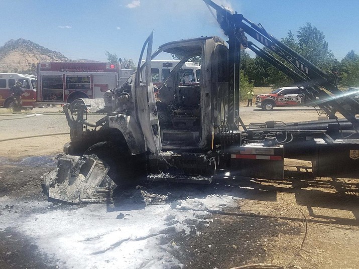 A fire in a semi-truck on Willow Creek Road was extinguished Wednesday afternoon. No injuries were reported. (Capt. Jim Kennedy, Prescott Fire Department/Courtesy)