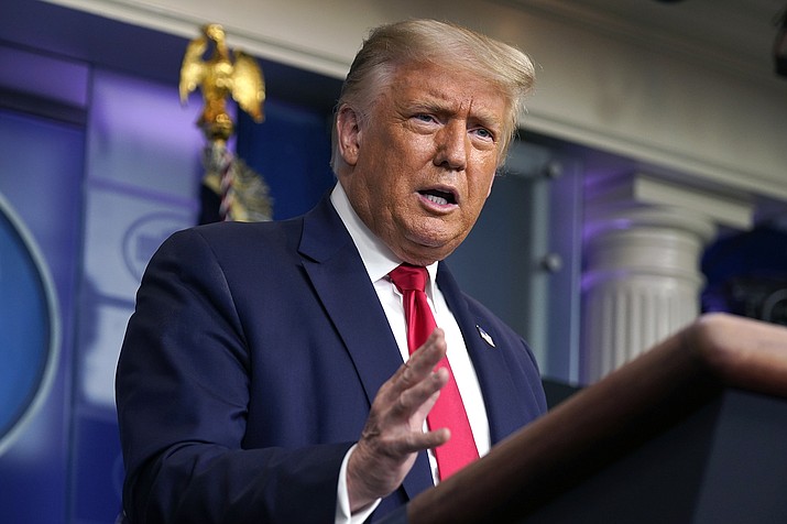 President Donald Trump speaks during a news conference at the White House, Tuesday, July 28, 2020, in Washington. (AP Photo/Evan Vucci)